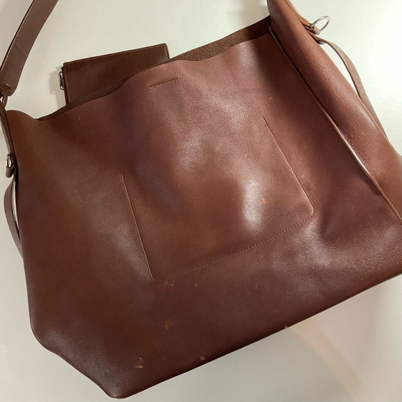 ALL SAINTS Leather Tote Paradise North/South Shoulder Bag Brown Cow Authentic - Picture 5 of 16